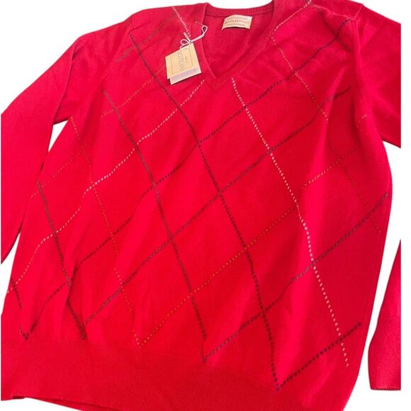 NWT Maus Hoffman Mens 100% Scottish Cashmere Sweater L Red Argyle Luxury Holiday - Picture 10 of 13